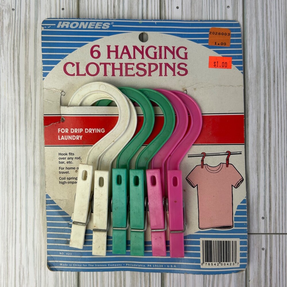 Vintage Hanging Clothespin Hangers Clothes Pin Hooks 6 On Original Display Card
